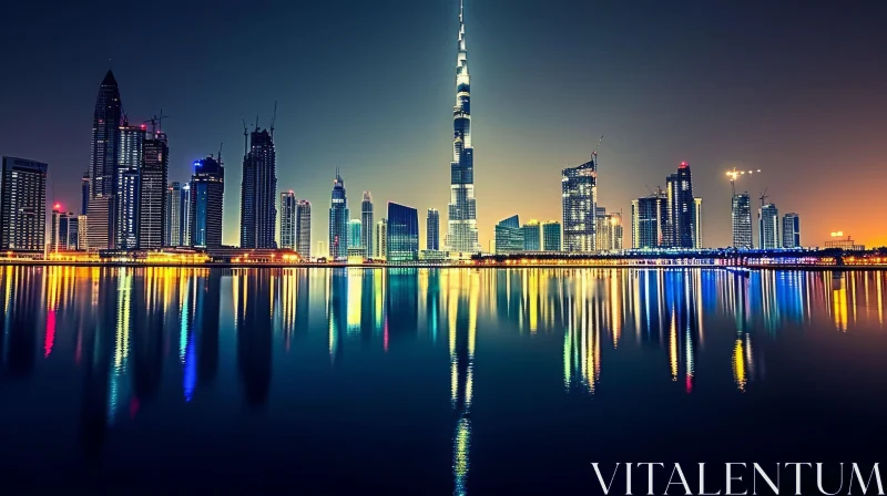 Dubai Skyline at Night: Captivating Illuminated Skyscrapers AI Image