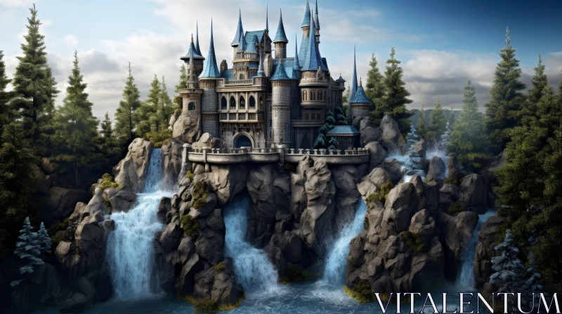 Enchanting Fairytale Castle in Forest Painting AI Image