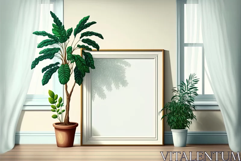 AI ART Frame with Plant and Window Sill - Photorealistic Interior Illustration