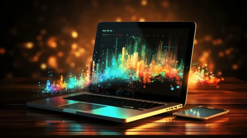 Glowing Laptop Screen with Colorful Data Visualization