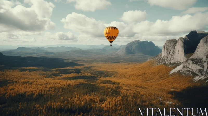 Majestic Hot Air Balloon Ride Over Mountain Range AI Image