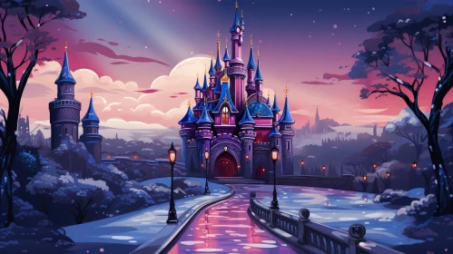 Majestic Winter Landscape of Disney Castle