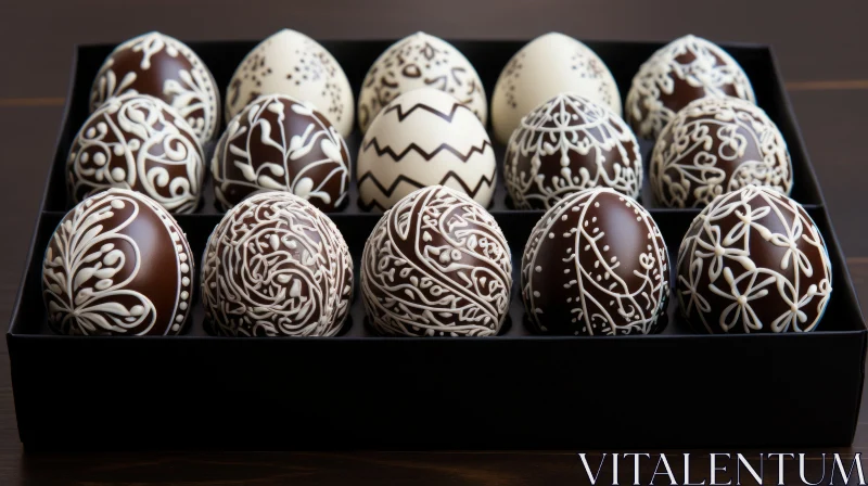 Monochromatic Chocolate Easter Eggs with Intricate Patterns AI Image