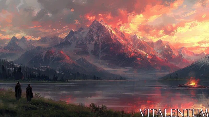 Mountain Range Landscape Painting AI Image