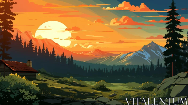 AI ART Mountain Range Sunset Landscape
