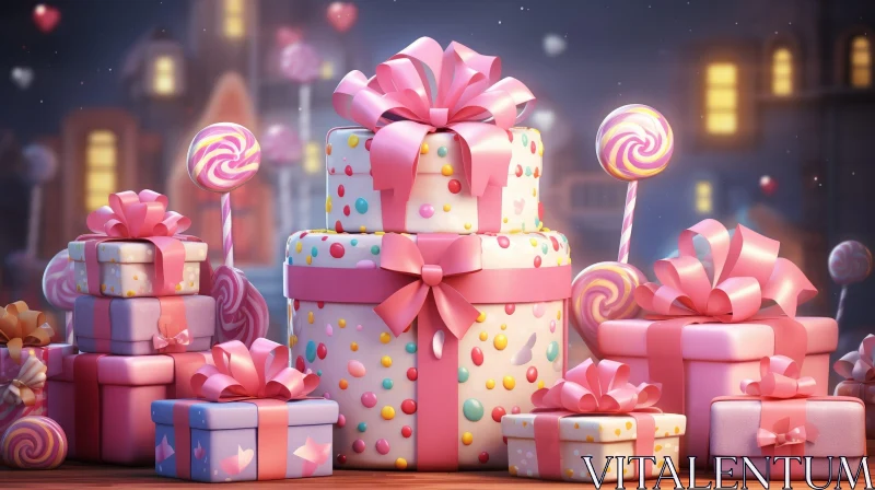 Pink and White Birthday Cake - Festive 3D Rendering AI Image