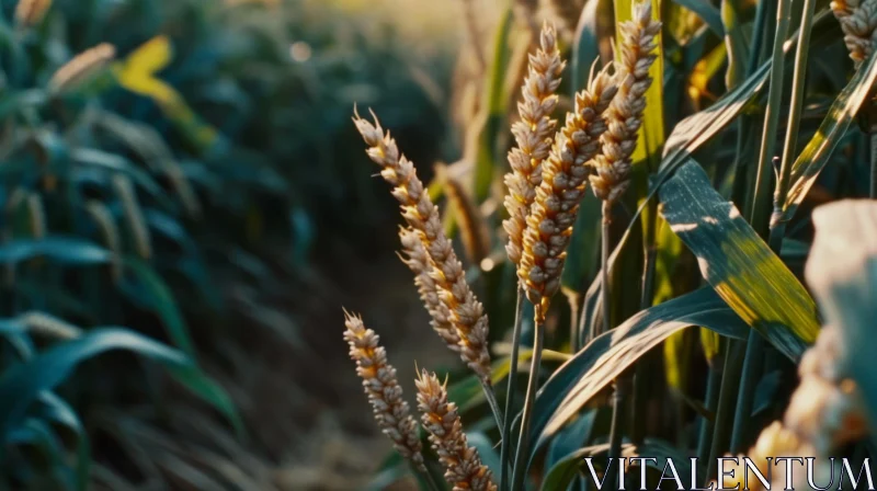 Ripe Wheat Field under Golden Sunlight AI Image