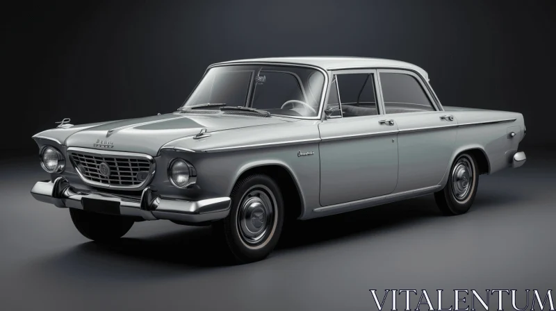 Silver Old-Fashioned Sedan on Dark Blue Background | Photorealistic Rendering AI Image