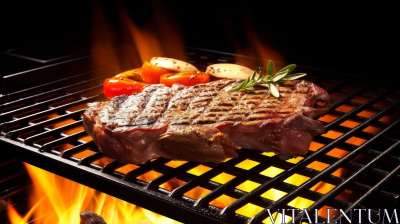 AI ART Sizzling Steak on Grill with Grilled Vegetables