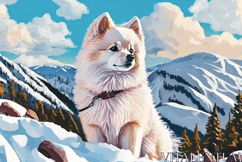 Snow Dog Painting on Mountain | Realistic Color Schemes AI Image