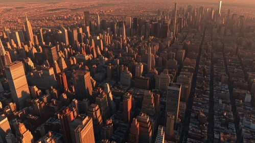 Sunset Aerial View of Manhattan, New York City