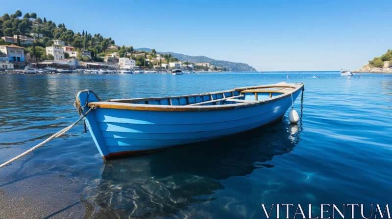 Tranquil Blue Boat on Calm Water AI Image