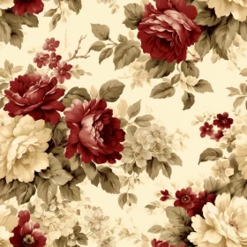 Vintage Floral Roses Pattern on Light Yellow Background
