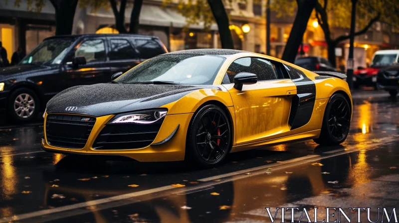 Yellow Audi R8 Parked on City Street AI Image