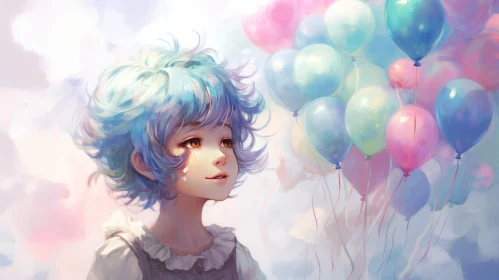 Young Girl with Balloons - Emotional Painting