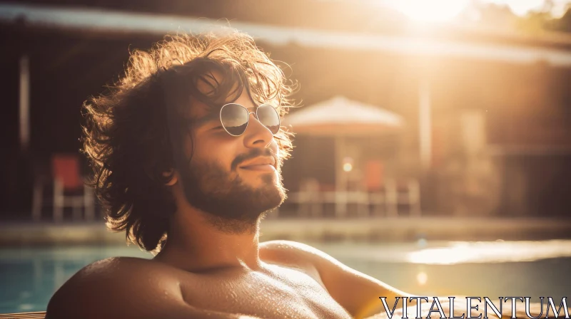 Young Man Relaxing in Swimming Pool AI Image