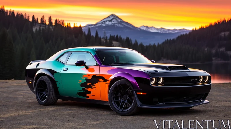 Black and Purple Dodge Challenger SRT Hellcat Redeye at Sunset AI Image