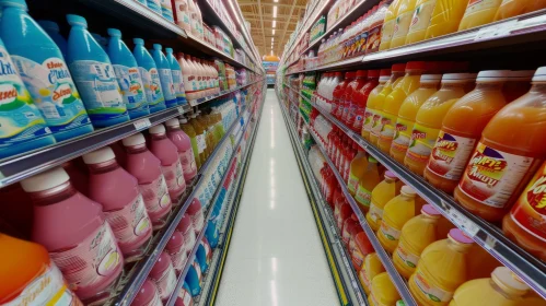 Captivating Supermarket Aisle Perspective | Neatly Stocked Shelves