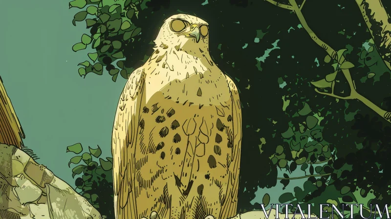 Cartoon Falcon Illustration on Branch AI Image