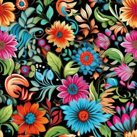 Colorful Floral Pattern on Dark Background