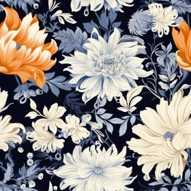 Dark Blue Floral Seamless Pattern