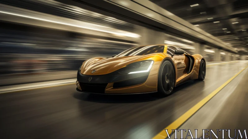 Fast Yellow Sports Car Speeding Through Tunnel AI Image