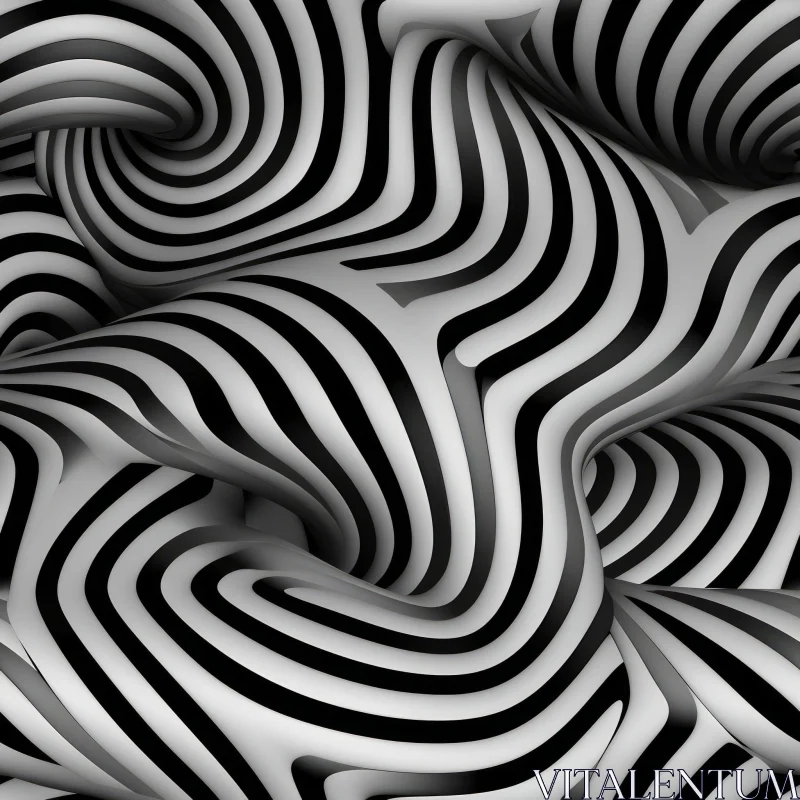 Monochrome Striped Surface | Abstract 3D Rendering AI Image