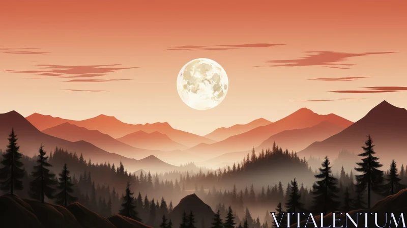 Moonlit Mountain Night Landscape AI Image