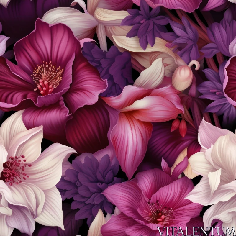 Realistic Floral Pattern on Dark Purple Background AI Image