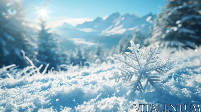 Serene Winter Landscape with Snow-Covered Field and Mountains AI Image