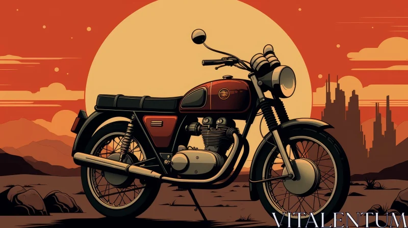 Vintage Motorcycle in Desert Illustration AI Image