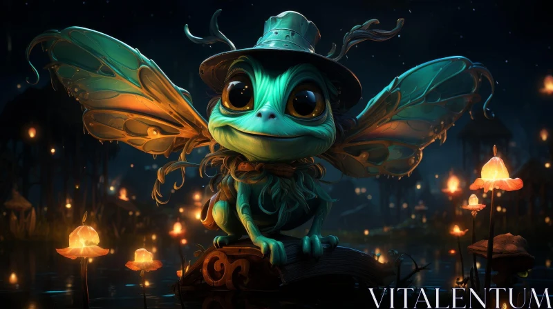 Whimsical Frog-like Creature in Enchanted Forest AI Image