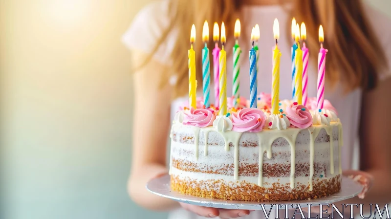 Birthday Cake Celebration with Candles AI Image