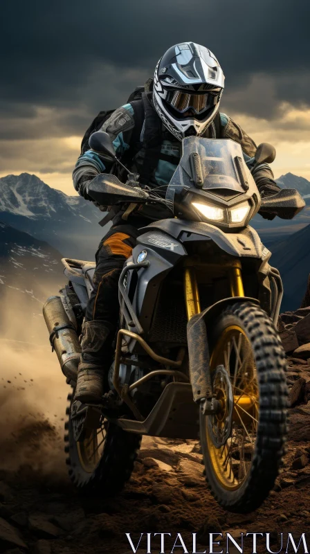 BMW Motorcycle Rider Adventure in Mountain Landscape AI Image