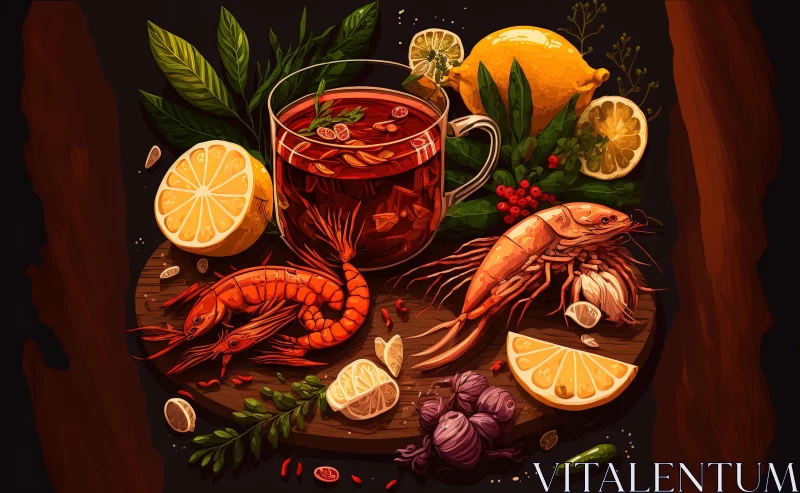 Captivating Shrimp and Condiments Still Life Illustration AI Image