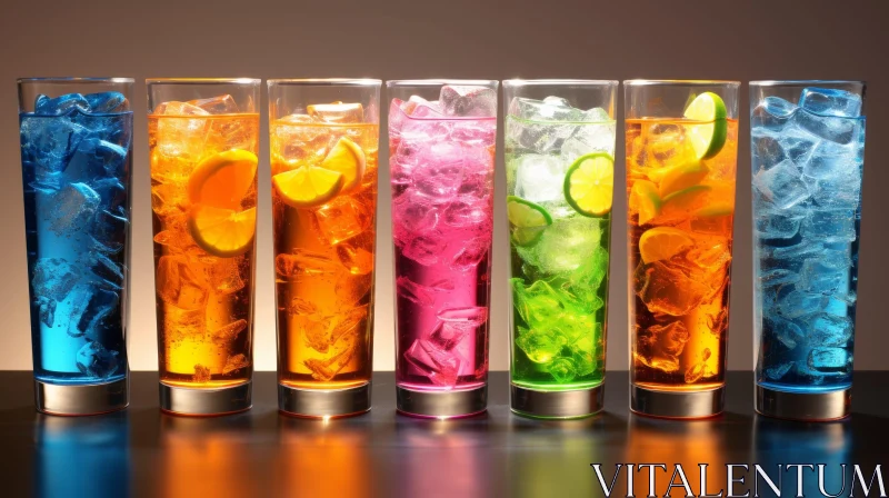 AI ART Colorful Cocktail Glasses with Ice and Citrus Slices