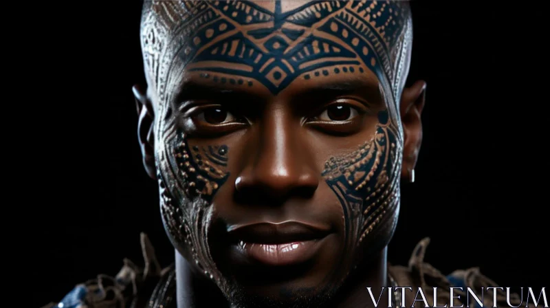 Confident African-American Man Portrait with Intricate Tattoos AI Image