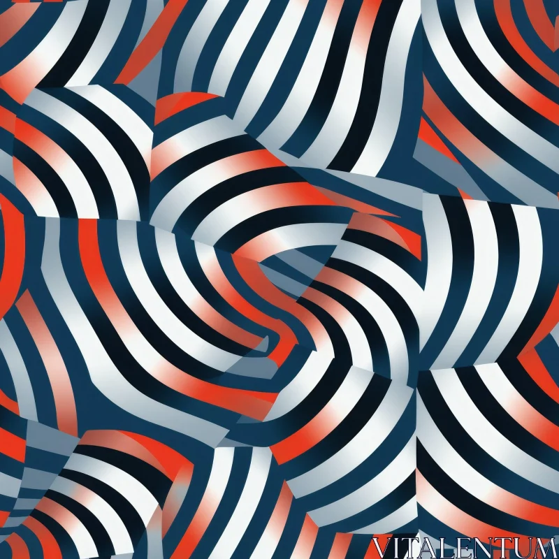 Curved Shapes Abstract Pattern in Blue and Red AI Image