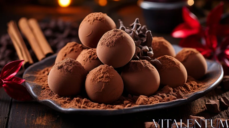 Decadent Chocolate Truffles on Cocoa Powder Bed AI Image