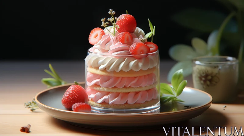 AI ART Delicious Strawberry Sponge Cake Dessert on Plate