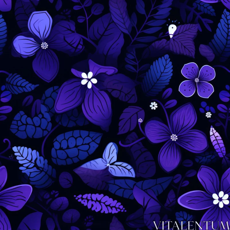 Elegant Floral Pattern in Blue and Purple AI Image