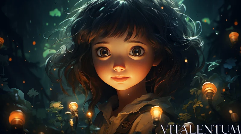 Enchanting Forest Scene with Young Girl | Digital Art AI Image