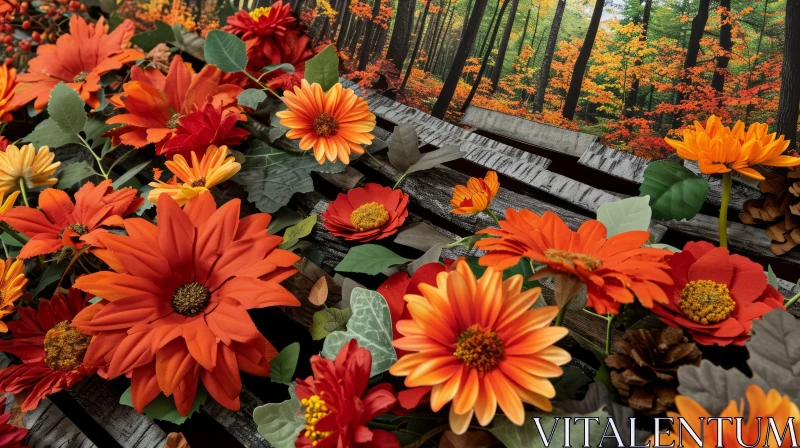 Fall-Themed Floral Arrangement with Orange and Red Flowers AI Image