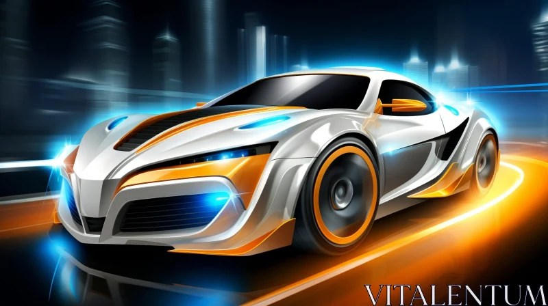 Futuristic Sports Car in Cityscape AI Image