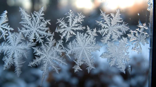 Glittering Ice Crystals: Captivating Close-Up of Frost on a Window