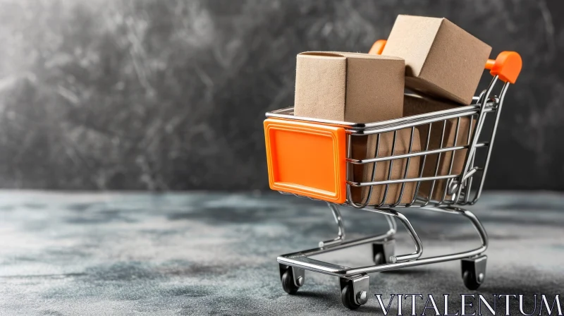 Industrial Image: Shopping Cart with Cardboard Boxes AI Image