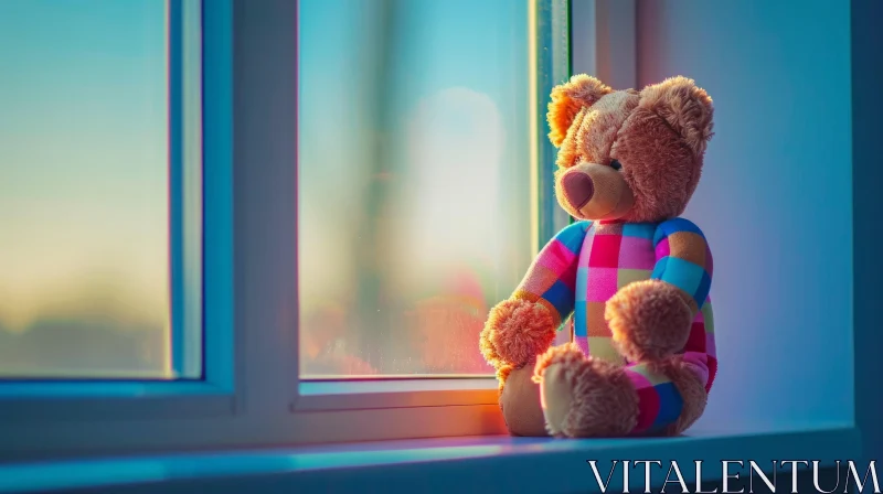 Lonely Teddy Bear on Windowsill | Nostalgic Still Life AI Image