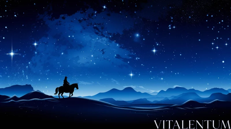 Moonlit Desert Cowboy Riding Horse Landscape AI Image