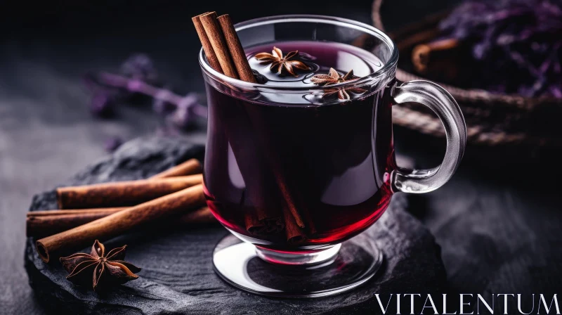 AI ART Mulled Wine with Cinnamon and Anise Stars | Dark Background