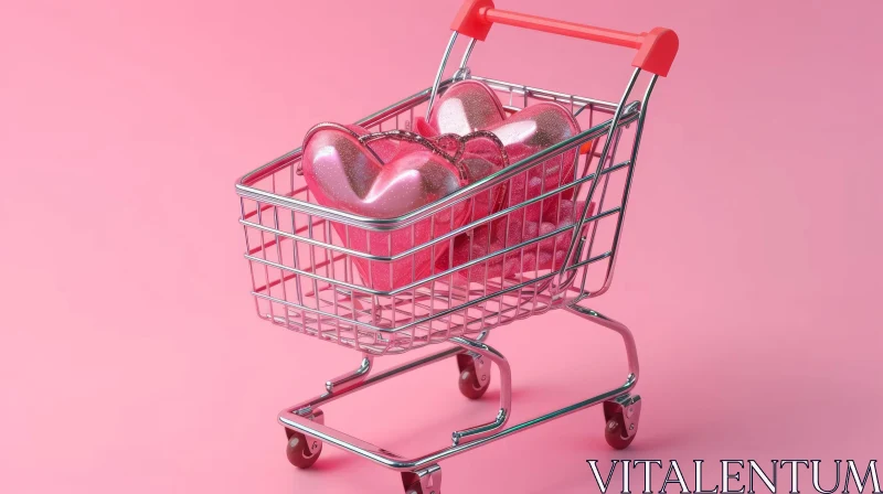 Pop Art Shopping Cart with Pink Heart-Shaped Handbag AI Image